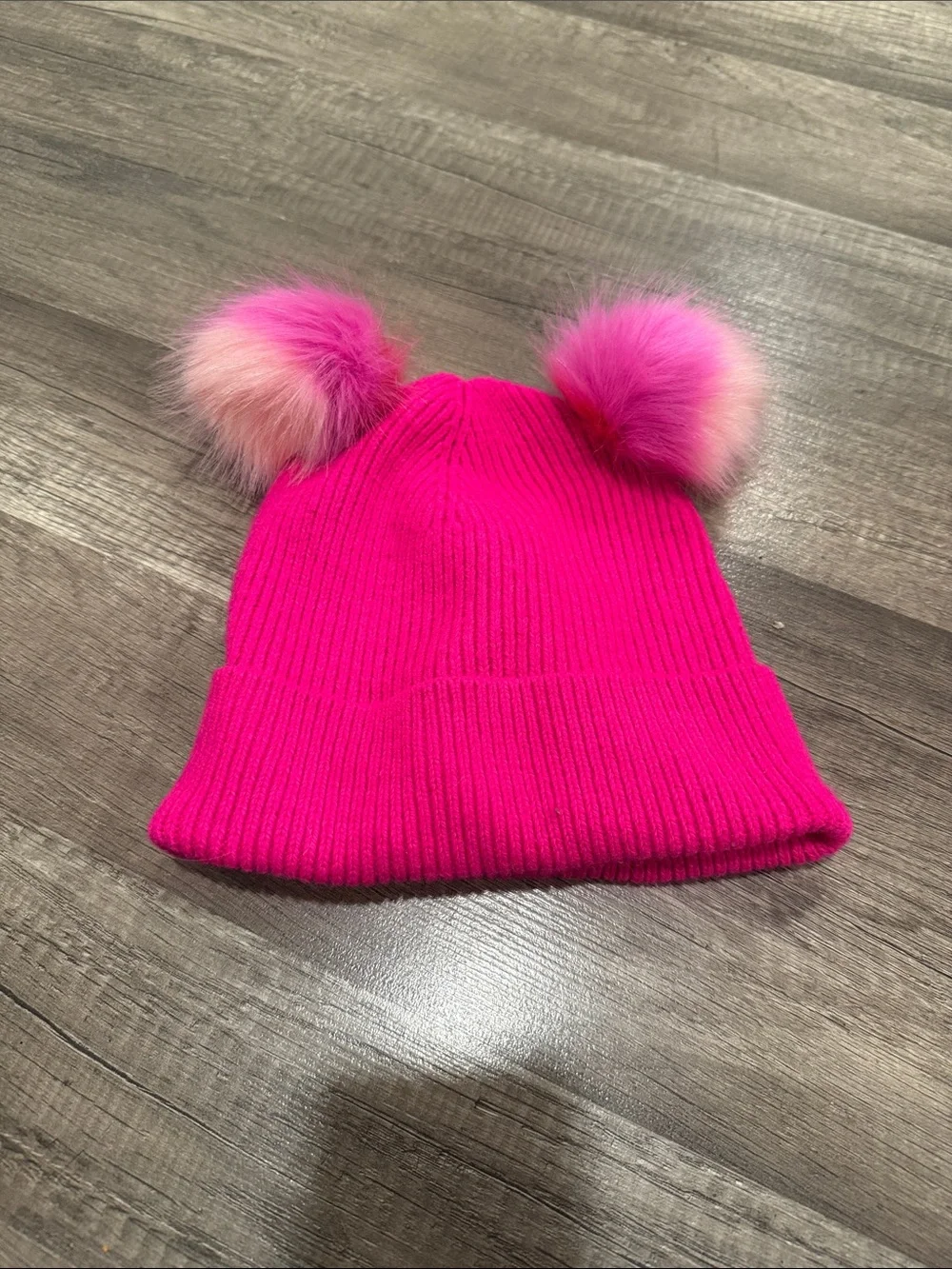 Crewcuts Hot Pink Knit Beanie with Pink Ombre Double Poms